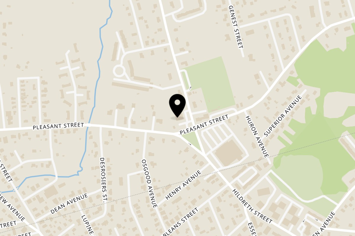 Map showing the location of Jimmy's Restaurant & Pizza House on 282 Pleasant St in Dracut